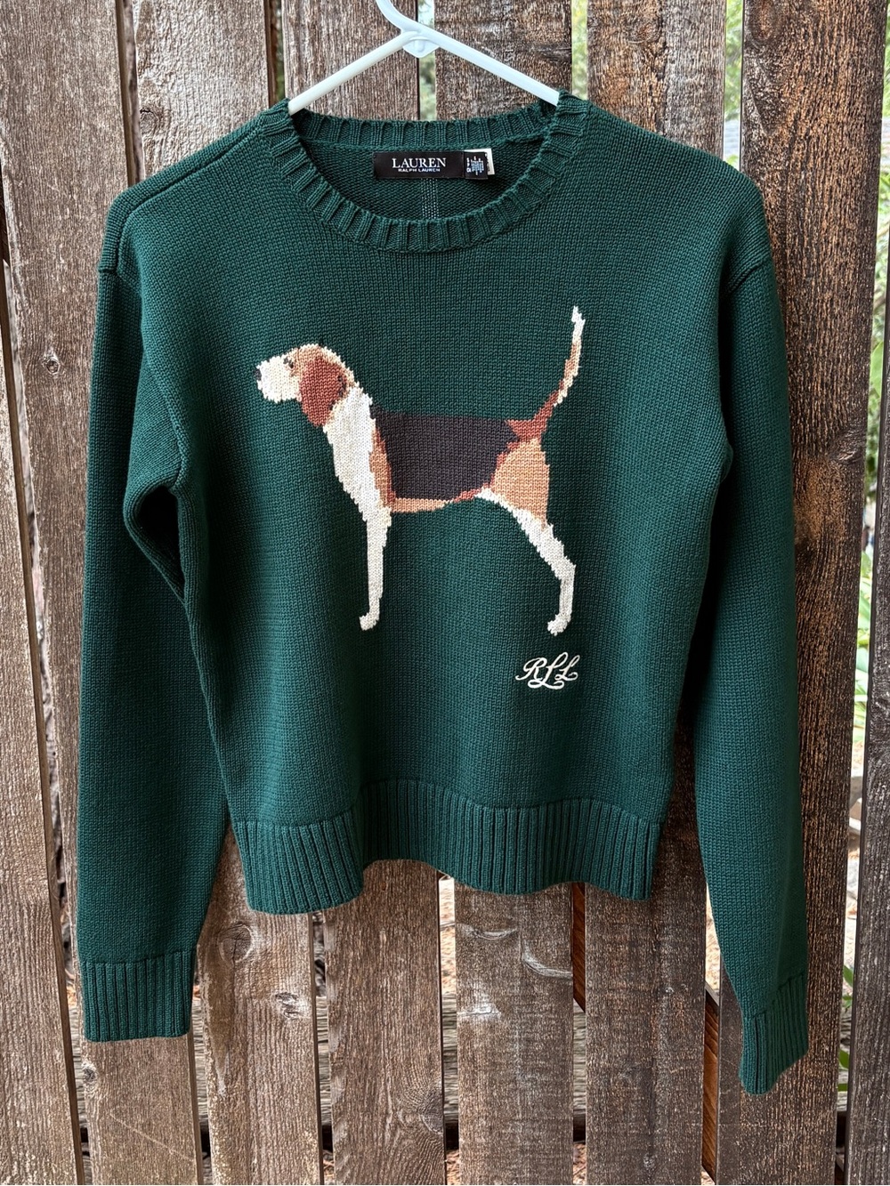Lauren Ralph Lauren Intarsia-Knit Beagle Dog
Cotton Sweater In Green Sz Small